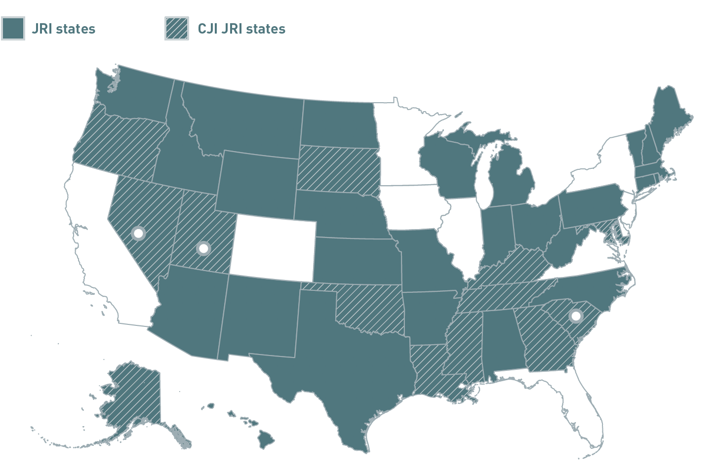 Highlighting JRI states in Nevada, Utah and South Carolina