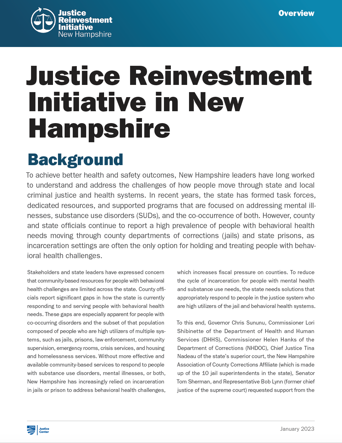 Justice Reinvestment Initiative in New Hampshire