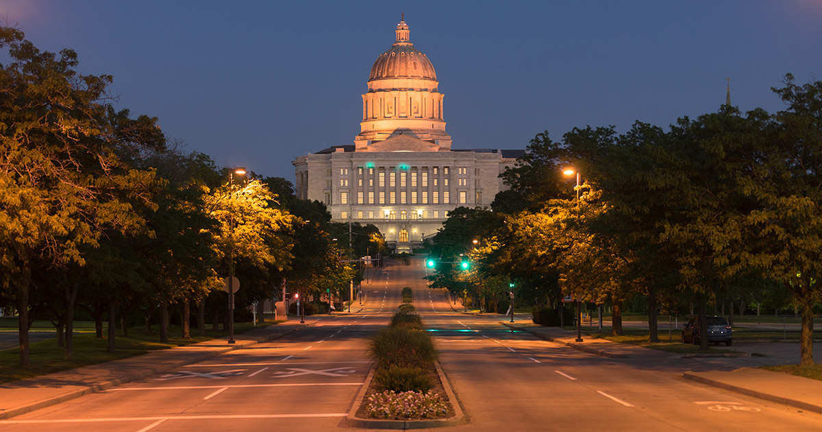 A look at the Missouri state capitol at night.