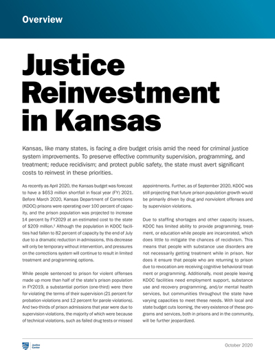 Justice Reinvestment in Kansas cover