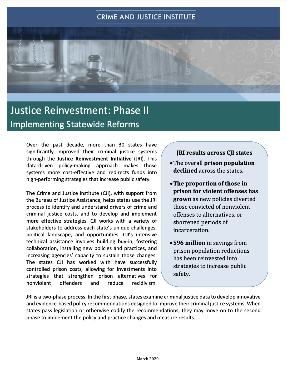 Justice Reinvestment: Phase II Implementing Statewide Reforms